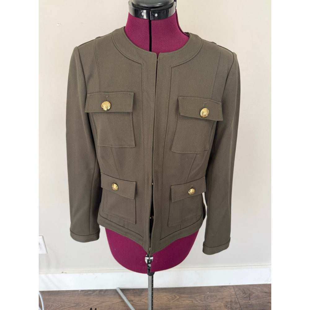 White House Black Market Luxe Stretch Military Jacket in a Sergeant Green 10